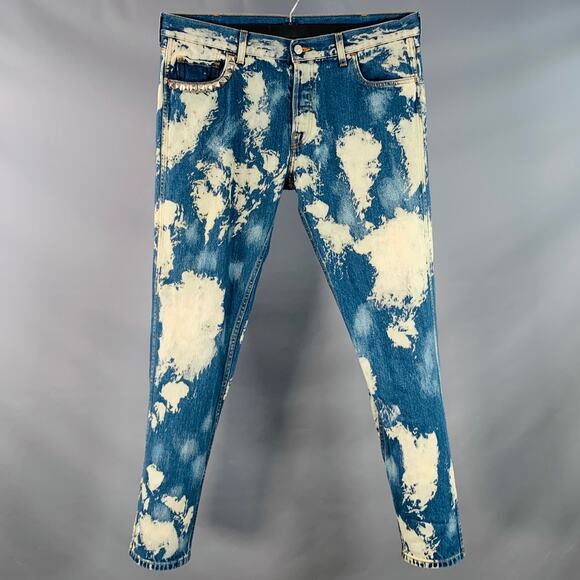 GUCCI Cruise 2017 Size 36 Indigo White Bleached Denim Studded Button Fly Jeans - Picture 1 of 9
